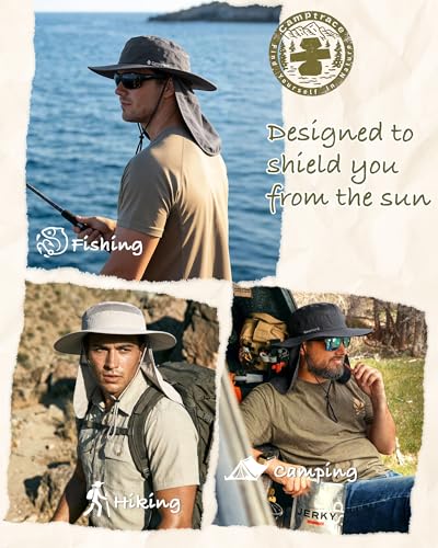 Camptrace One Size Grey Wide Brim UV Sun Hat with Neck Flap for Men & Women