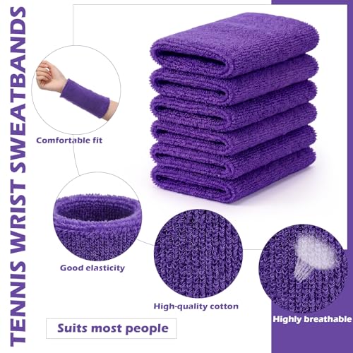 Wrist Sweat Bands - 6 Inch Elastic Absorbent for Tennis, Purple