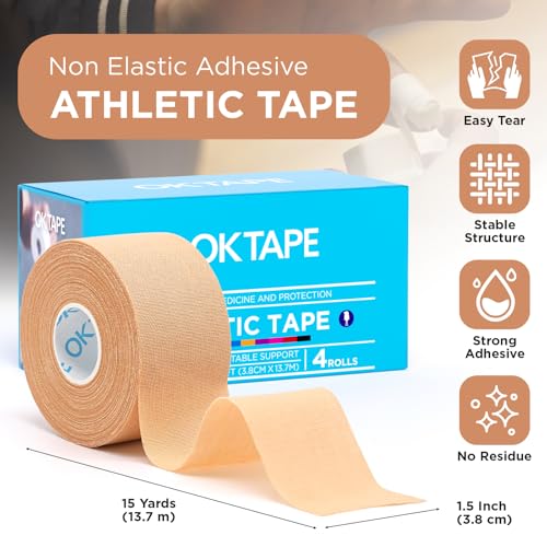 Athletic Tape - Rigid Sports Tape for Injuries, Easy Tear, 1.5" x 15yds
