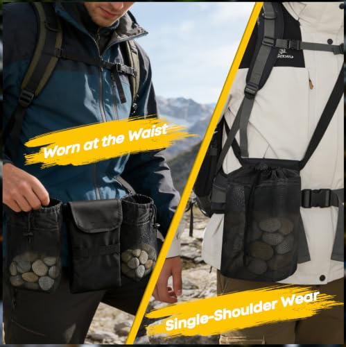 Hands-Free Rockhounding Waist Bag with 3 Mesh Pouches for Field Collecting