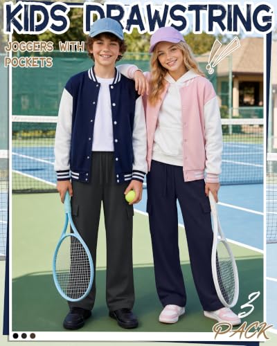 Joiceful 3-Pack Boys Cargo Sweatpants - Size 13-14 Years, Black/Dark Gray/Navy Blue