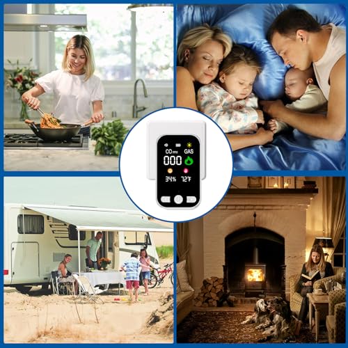 2 Pack Carbon Monoxide Detectors & Natural Gas Alarm Plug in,4-in-1 CO Detector & Combustible Gas Sensor with Battery Backup,Temperature & Humidity Display,Ideal for Home Travel