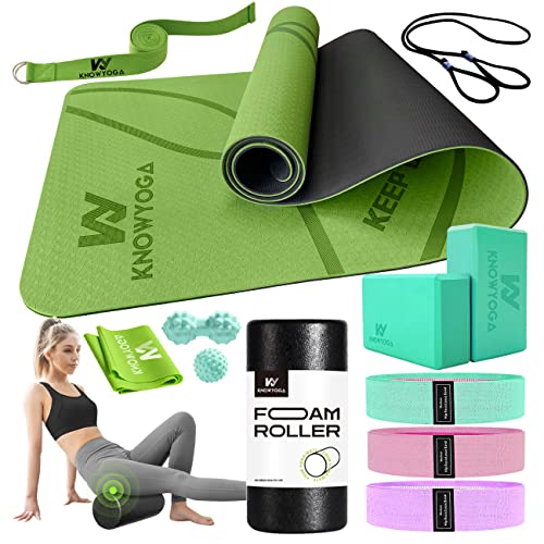 Yoga Starter Kit 12 in 1 - Complete Set with Mat, Foam Roller, Bands & Blocks - Green