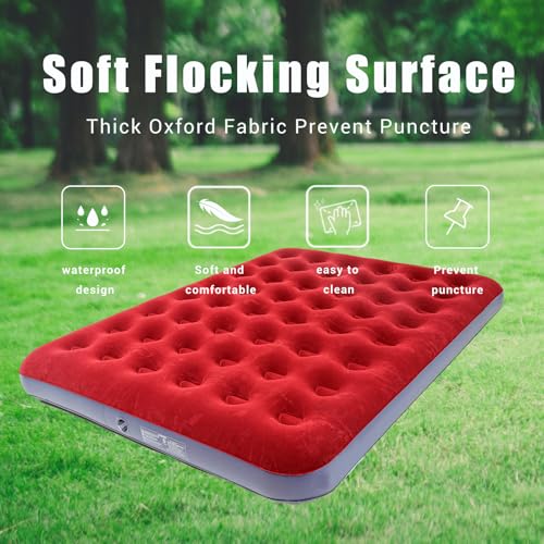 Onirii Queen Size Double Camping Air Mattress with Air Pump - Red Grey