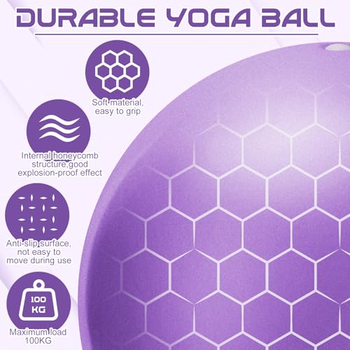 9.8-Inch Mini Pilates Ball - Non-Slip Soft Exercise Yoga Ball - Purple