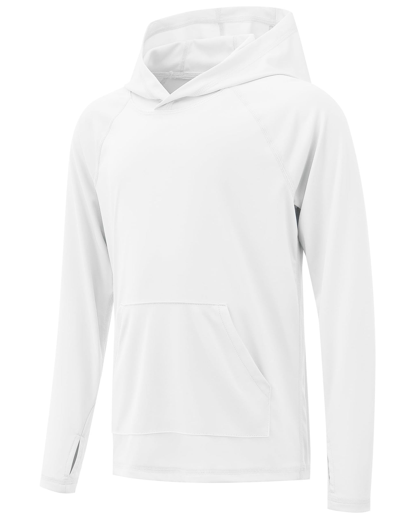 Poekuao Boys UPF 50+ Sun Protection Rash Guard Hoodie Swim Shirt Kids Long Sleeve Fishing Shirts Lightweight Rashguard with Pocket White L
