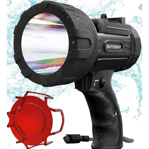 BUYSIGHT Rechargeable Spotlight Flashlight, Hand held Spotlight 800 lumens Waterproof Flashlight Hunting Lamp with red Filter(Black)