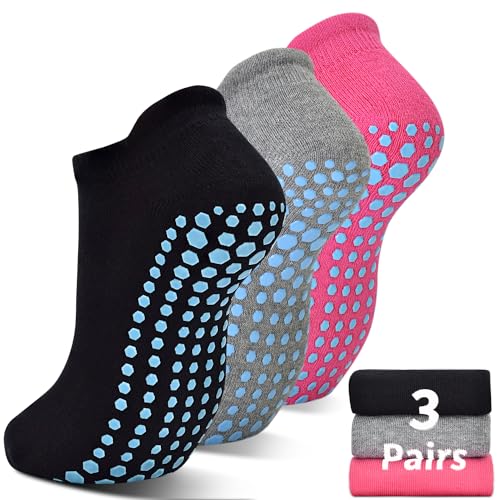 Non-Slip Pilates Socks with Grips for Women - 3 Pairs Multicolor (US 5-8)