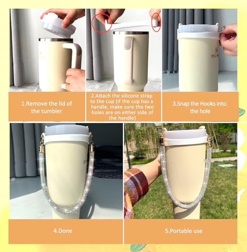 White Glitter Handle for Stanley Cup Water Bottle - Bling Tumbler Carrier with Strap