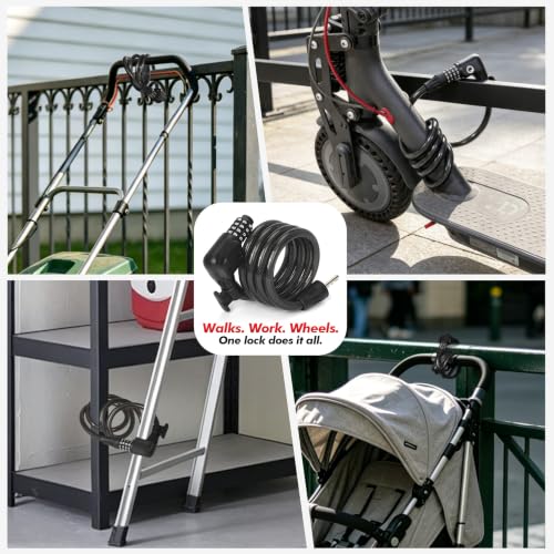 Seway Bike Cable Lock 4ft with Resettable Combination & Mount - Heavy Duty Steel