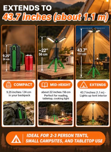 CuLiDing Green Telescopic Camping Light 2500 Lumens Rechargeable 15000mAh