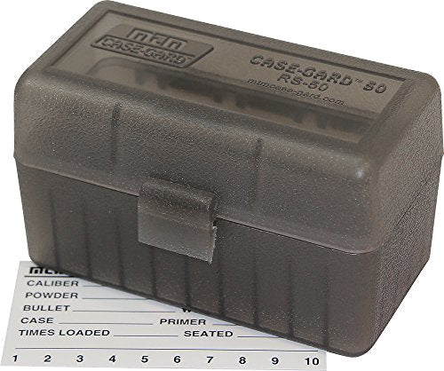 50-Round Rifle Ammo Storage Box - Durable Polypropylene - Clear Smoke