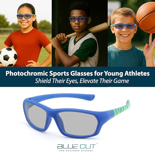 Kids Sports Protection Goggles - Photochromic Safety Glasses - Blue/Green