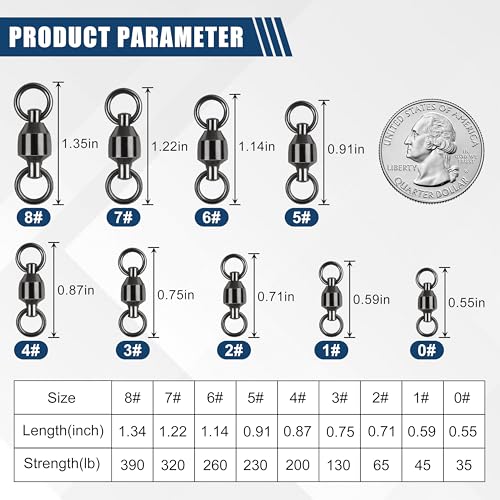Ball Bearing Fishing Swivels - Size 1 (45lb) 25 Pcs, Stainless Steel