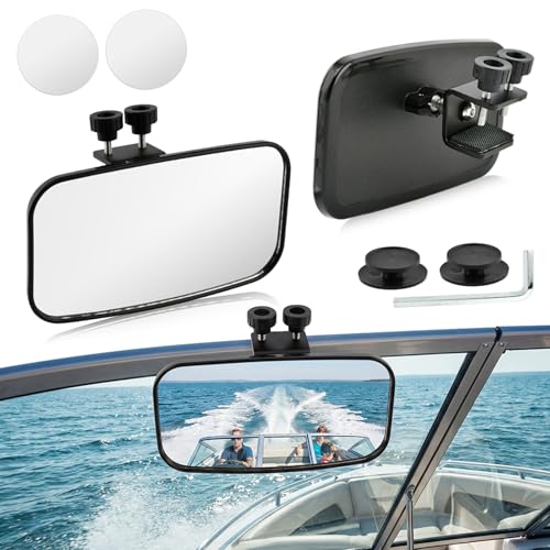 Boat Rear View Mirror 8-inch Convex Marine Mirror with 300° Adjustable Curved Surface