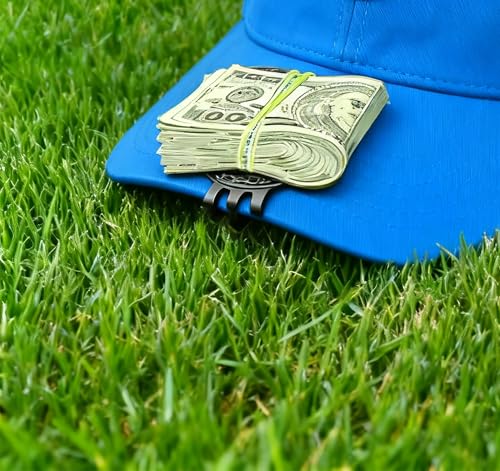 Golf Ball Marker with Dollar Cash Stack Design - Magnetic Hat Clip - Black