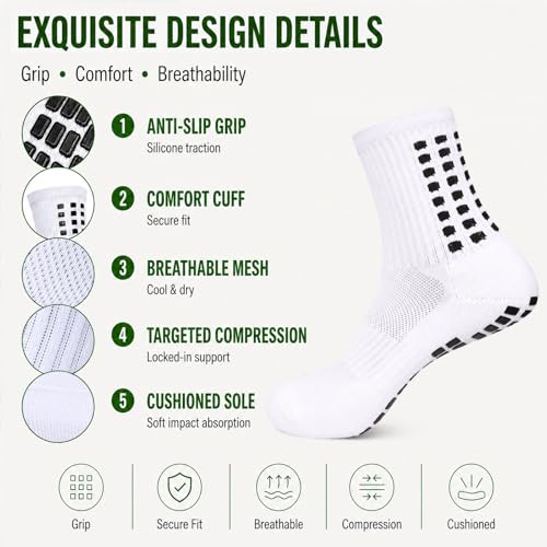 MIHAIR 2 Set White Soccer Grip Socks & Shin Guard Sleeves for Men Women
