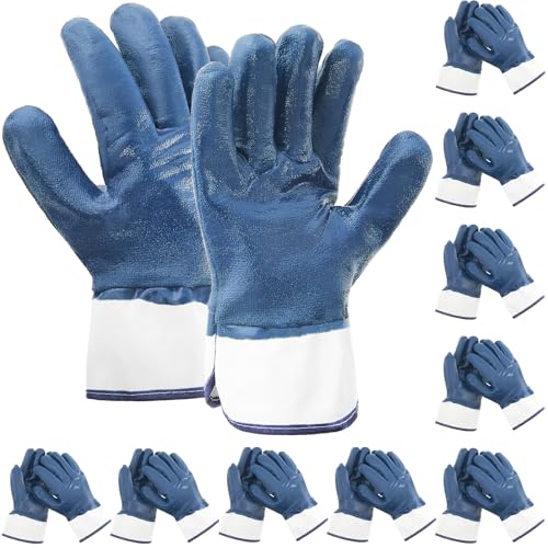 Nitrile Heavyweight Fully Coated Work Gloves, One Size Fits All for Men Oil Hauler Blue Chemical Resistant Gloves