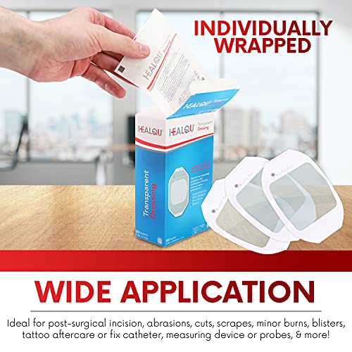 Transparent Film Dressing 4" x 4.7" (10 Pack) - Waterproof Adhesive Bandages