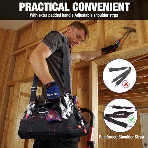 WORKPRO 16-inch Close Top Wide Mouth Tool Storage Bag with Water Proof Rubber Base, W081022A, 16"