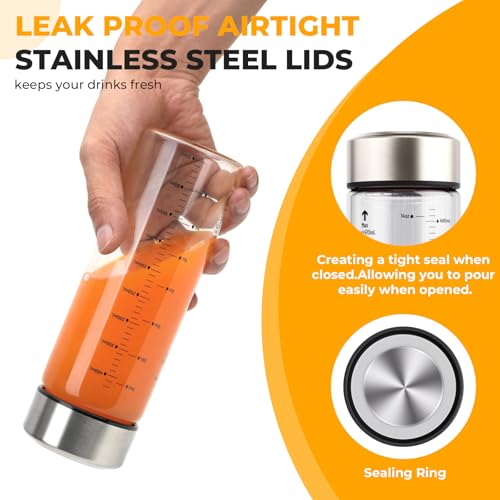 Sursip 12oz Clear Wide Mouth Borosilicate Glass Juice Bottles - 4 Pack with Leakproof Lids