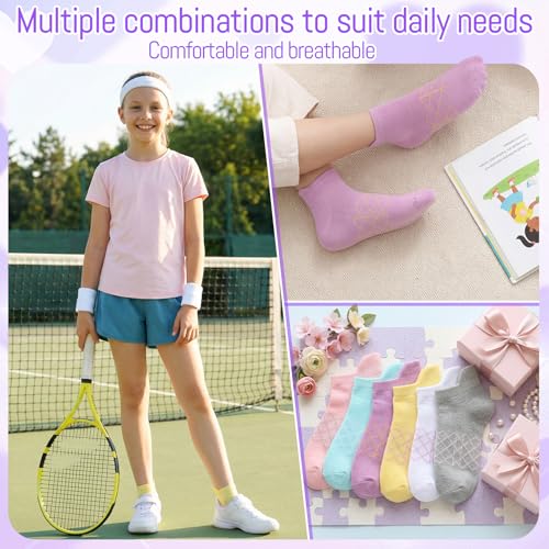 6 Pairs Girls Athletic Ankle Socks - Low Cut Cotton