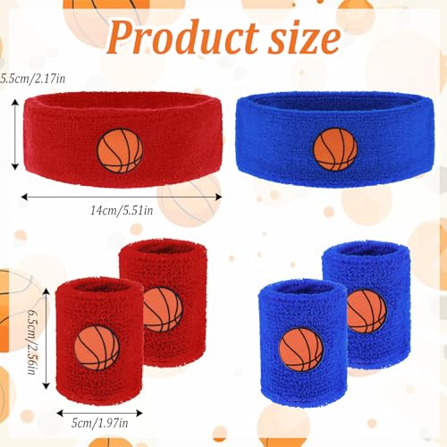 Sports Sweatbands Set for Kids - 2 Headbands & 4 Wristbands - Red & Blue