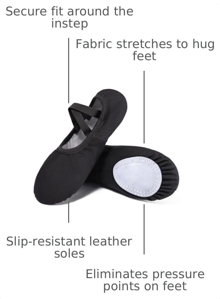Ballet Shoes for Women - Split Sole Dance Shoes, 7.5 Women/6.5 Men - Black