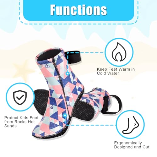 Kids Water Socks 3mm Neoprene Beach Dive & Swim Shoes Pink Plaid 9-10 - Anti Slip