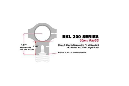 BKL 301 1" Long Double Strap Dovetail Scope Rings - 0.979" High - for 30mm Scope Tubes - Fit 3/8" or 11mm Dovetails - Silver