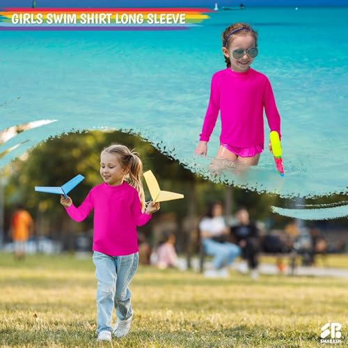 Boys Long Sleeve Rash Guard Swim Shirt - UPF 50+, Neon Pink, 4T