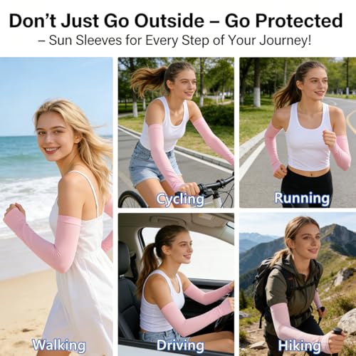 UPF 50 UV Protection Arm Sleeves with Thumb Holes - Pink