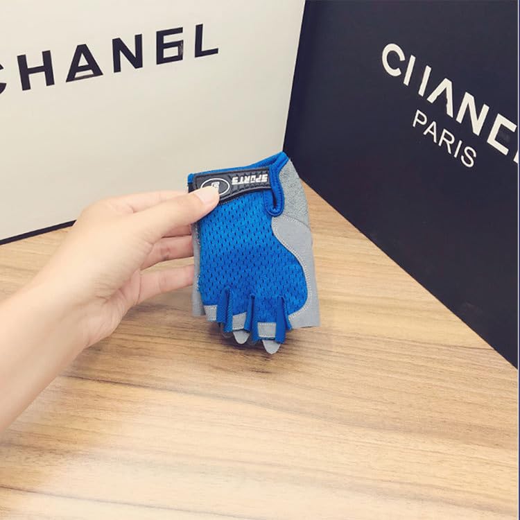 Half Finger Bike Gloves for Kids - Blue, Size L (9-14 Years)