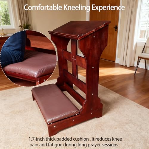 Wood Prayer Bench with Cushion - Padded Kneeler for Home & Church