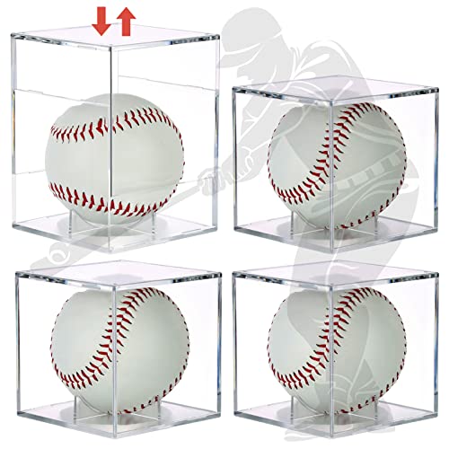 4-Pack UV Protected Clear Acrylic Baseball Display Cases - Dustproof Autograph Holders