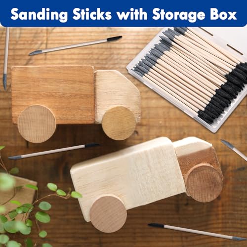 60 Pcs Sanding Sticks Double End, Anglecai 150/280 Grit 5.4 x 0.2 Inch Fine Detailing Polishing Sanding Twigs Matchsticks for Plastic Models Detailing Polishing Sticks for Tight Space Wood Hobby