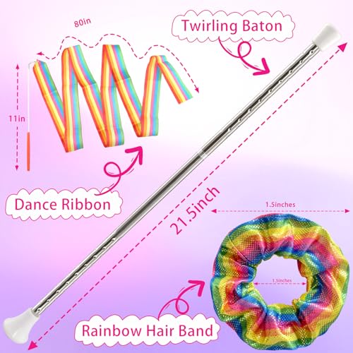 21.5-inch Twirling Baton Set for Kids - Stainless Steel with Ribbons - White