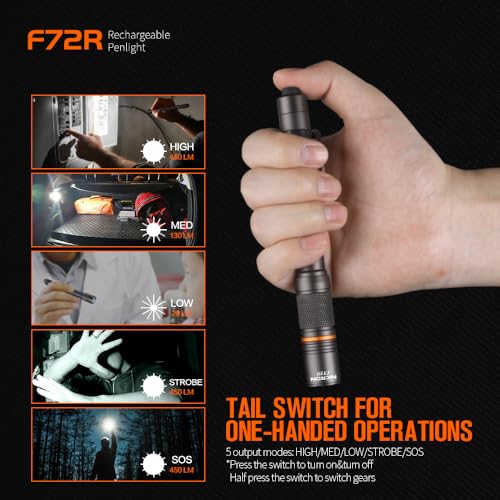 NICRON F72R Pen Light, Pocket Flashlight with Clip,5 Modes 450 lumens mini Rechargeable Flashlight Including Batteries, Focusing penlight ipx4 Waterproof for Work