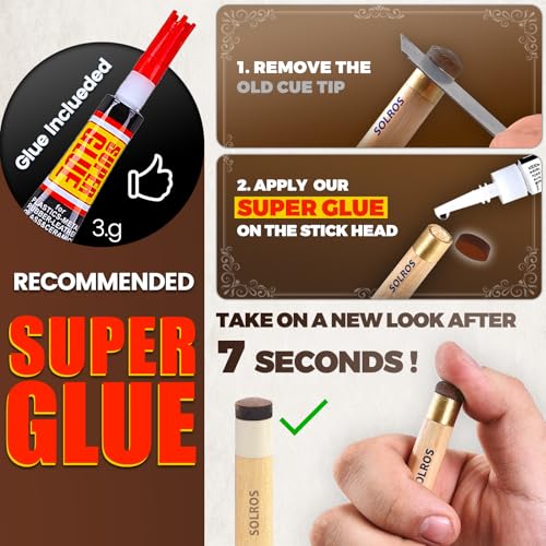 11MM Billiard Cue Tips Replacement Kit with Glue - Brown