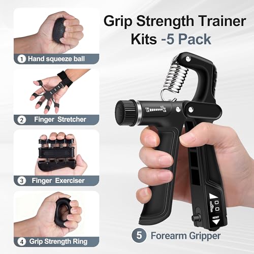 WATMAID Grip Strength Trainer Kit (5 Pack) — Adjustable 10-130 lb Hand Grippers & Finger Exercisers