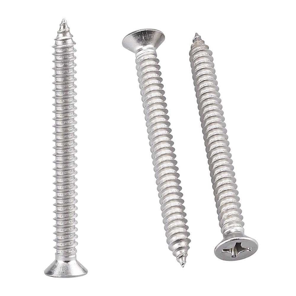 30 Pack #12 x 3 Flat Head Phillips Self Tapping Screws, 18-8 Stainless Steel 304, Countersunk Sheet Metal & Wood Screws, Corrosion Resistant Fasteners