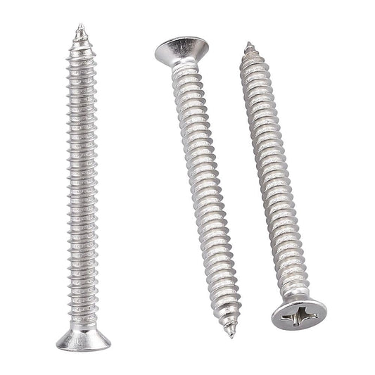 30 Pack #12 x 3 Flat Head Phillips Self Tapping Screws, 18-8 Stainless Steel 304, Countersunk Sheet Metal & Wood Screws, Corrosion Resistant Fasteners