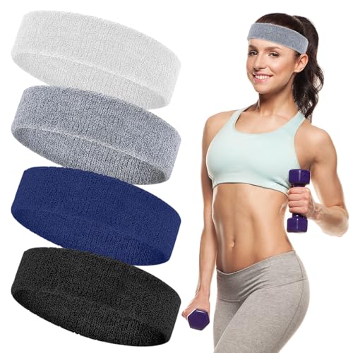 4 Pack Cotton Terry Sweatbands for Sports & Workouts
