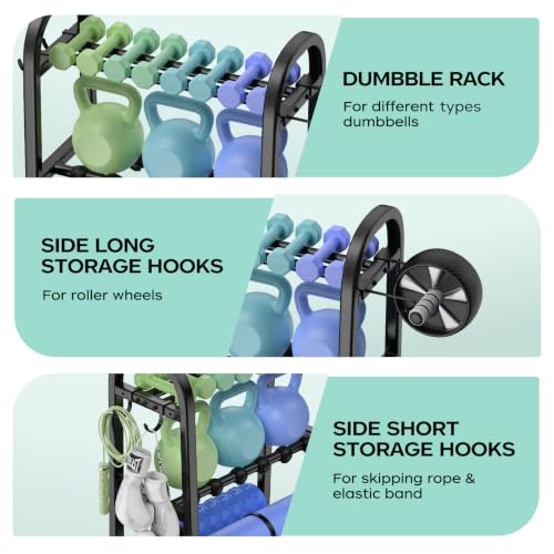 3 Tier Dumbbell Rack - Heavy Duty Storage & Organizer Shelf - Matte Black / 18.5'' Length