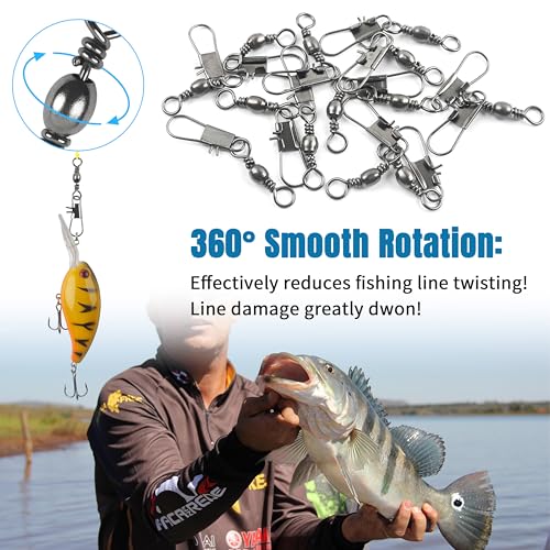 Fishing Barrel Snap Swivels - 50pcs Black #10 (30LB) Stainless Steel
