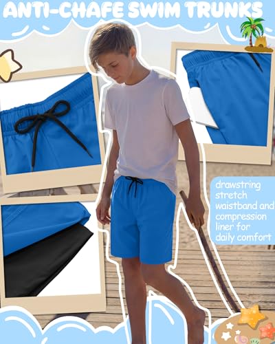 Boys Swim Trunks with Compression Liner - Dark Blue, 11-12 Years