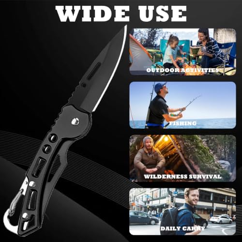 Folding Pocket Knife Set - Keychain Knives in Black & Silver