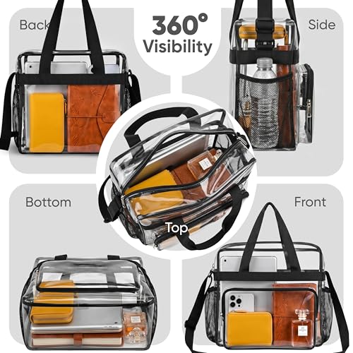 Clear Tote Bag - Stadium Approved with Mesh Pockets & Zippered Top