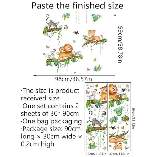 Runtoo Safari Animals Lion Wall Stickers Tropical Palm Leaves Jungle Animal Tree Branch Wall Art Decals for Baby Nursery Kids Bedroom Classroom Home Decor