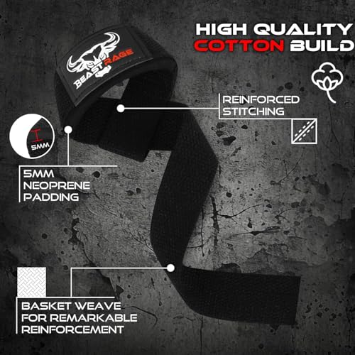 Lifting Wrist Straps - Padded Neoprene Grip for Weightlifting - Black